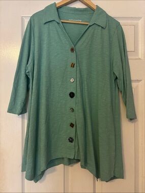 Soft Surroundings Seafoam Button-Front Tunic
